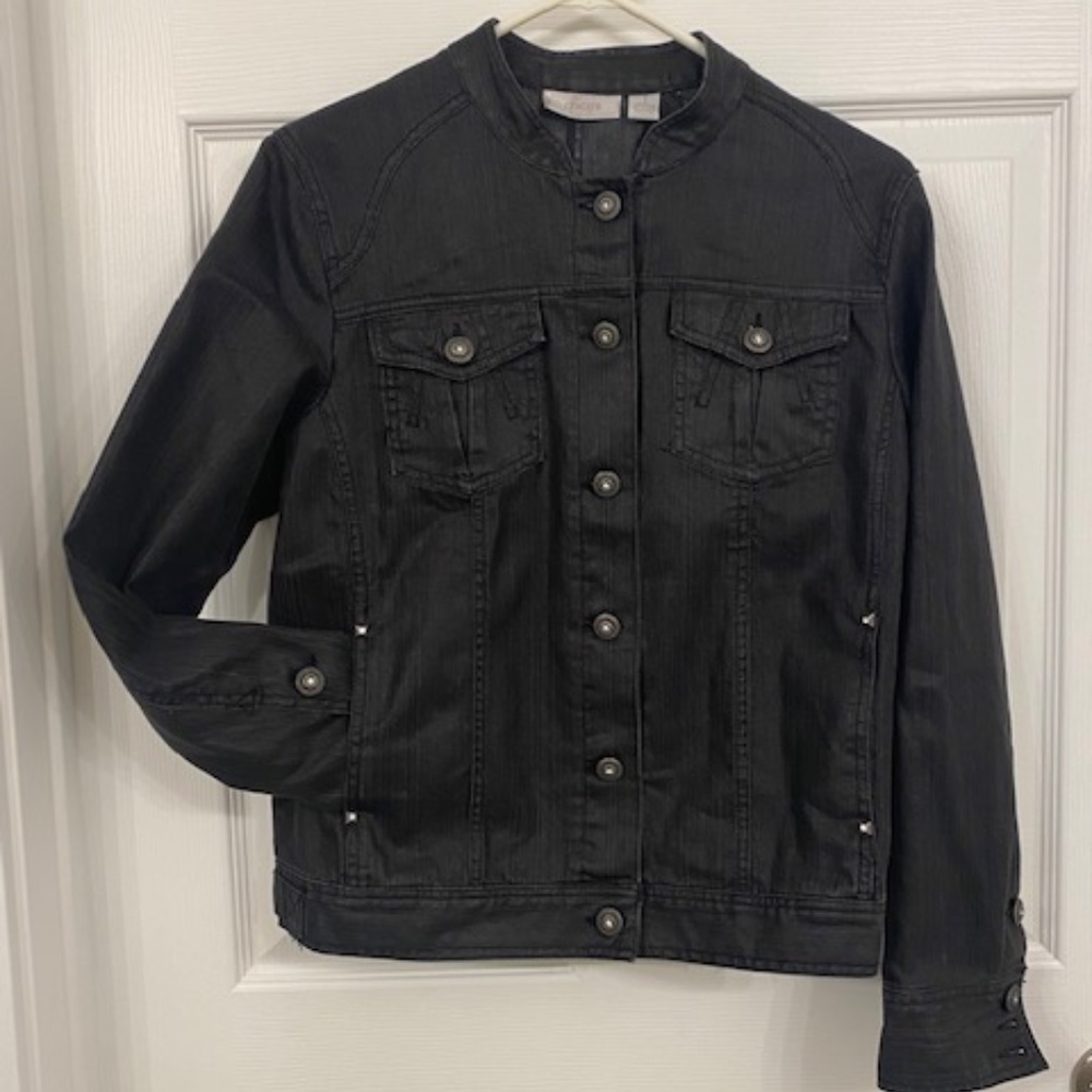 Chico's black denim jacket, Size 1 (equivalent to a med size 8)